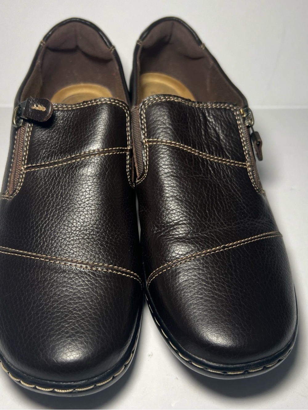 Clarks Dark Brown Leather Slip-On Women's Comfort Slippers